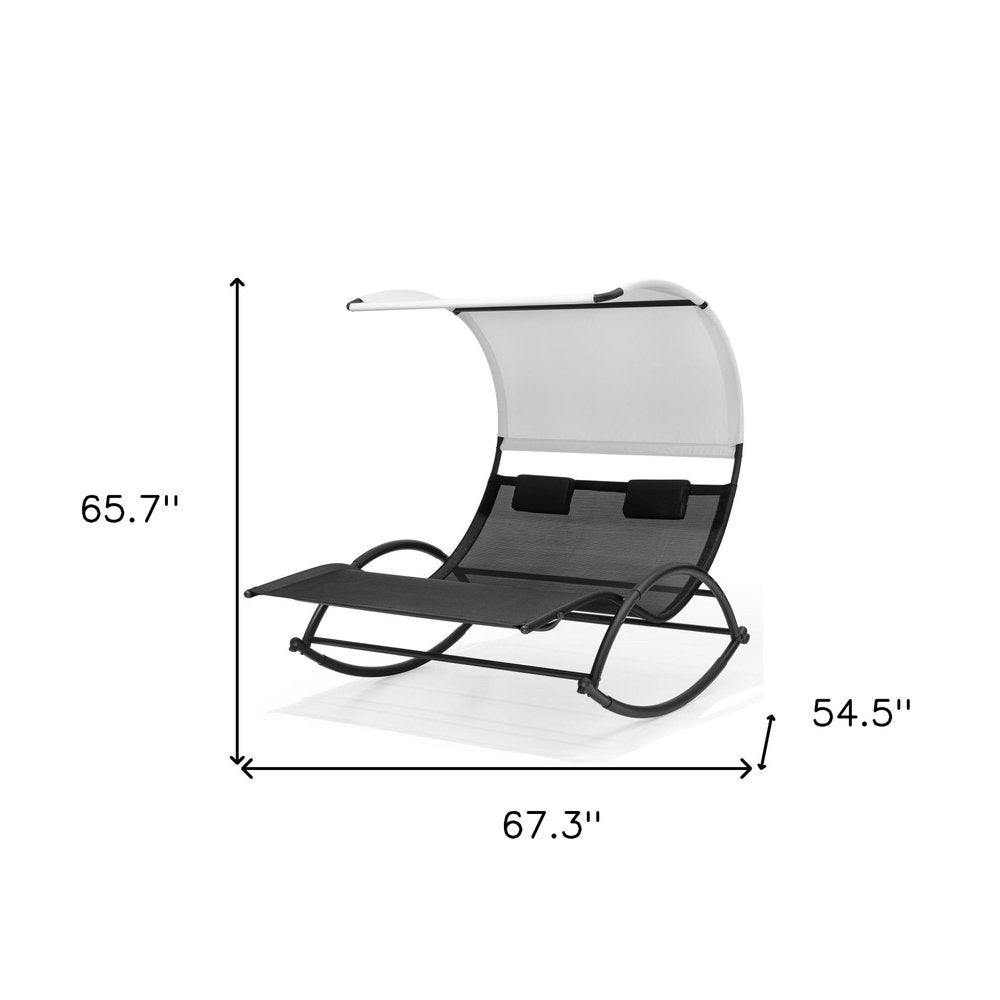 Black Aluminum Six Position Adjustable Outdoor Chaise Lounge with Canopy