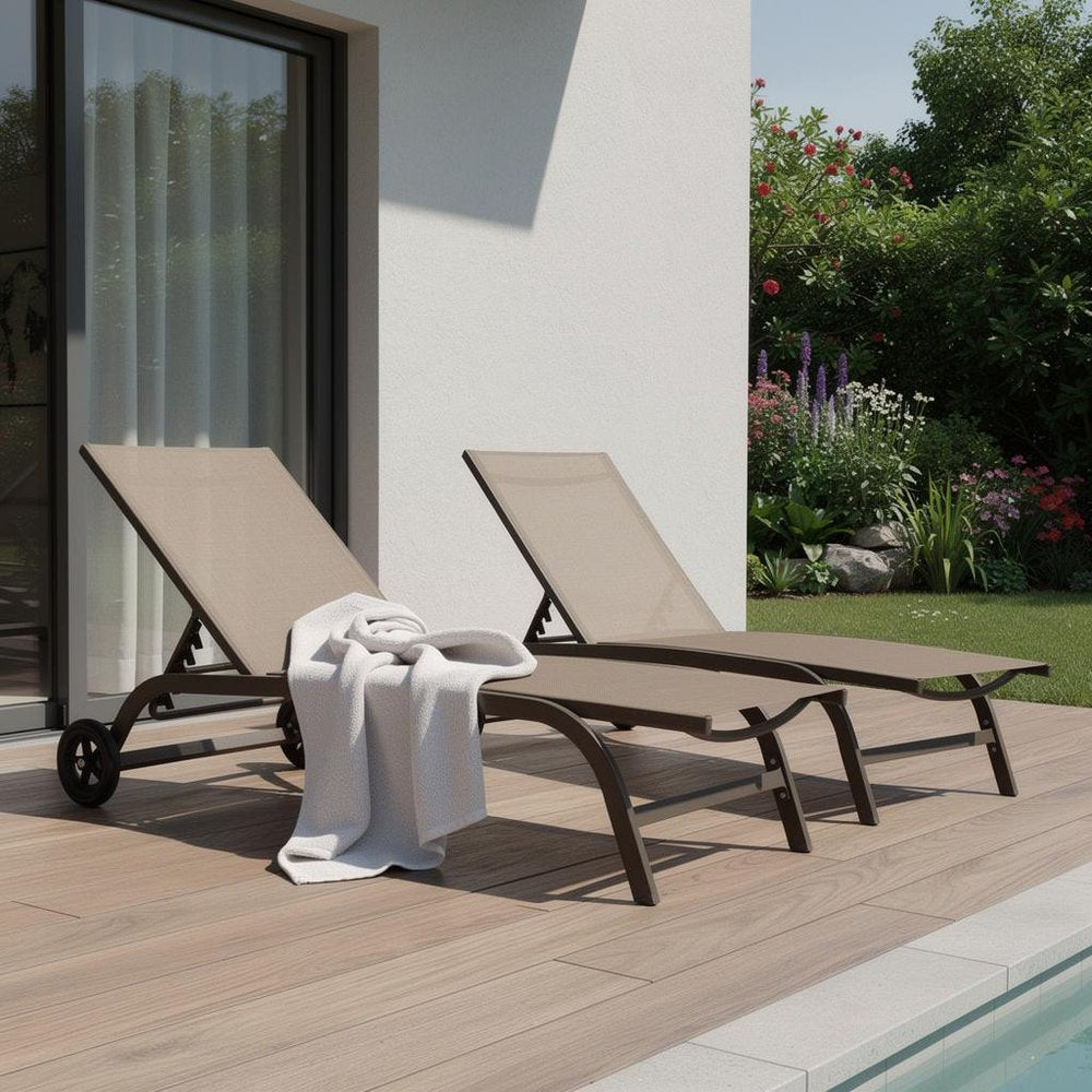 Brown Aluminum Six Position Adjustable Outdoor Chaise Lounge - 43-inch