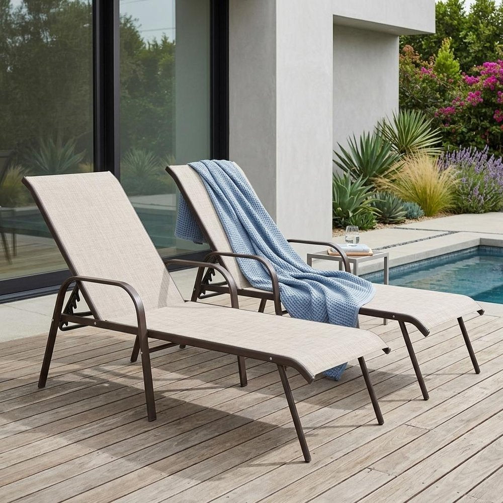 Beige Aluminum Six Position Adjustable Outdoor Chaise Lounge - 42-inch