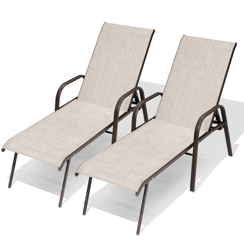 Beige Aluminum Six Position Adjustable Outdoor Chaise Lounge - 42-inch
