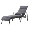 Set of Two Dark Gray Aluminum Six Position Adjustable Outdoor Chaise Lounges with Gray Cushion