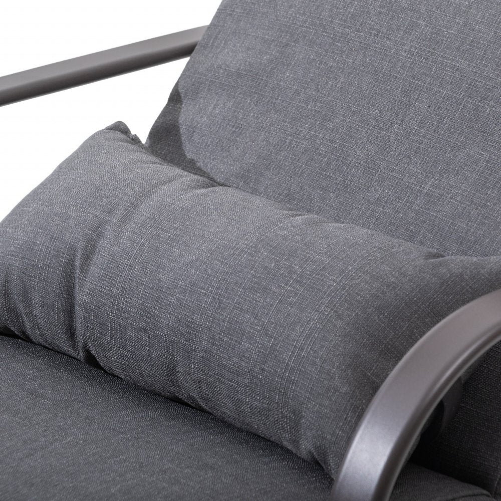 Set of Two Dark Gray Aluminum Six Position Adjustable Outdoor Chaise Lounges with Gray Cushion