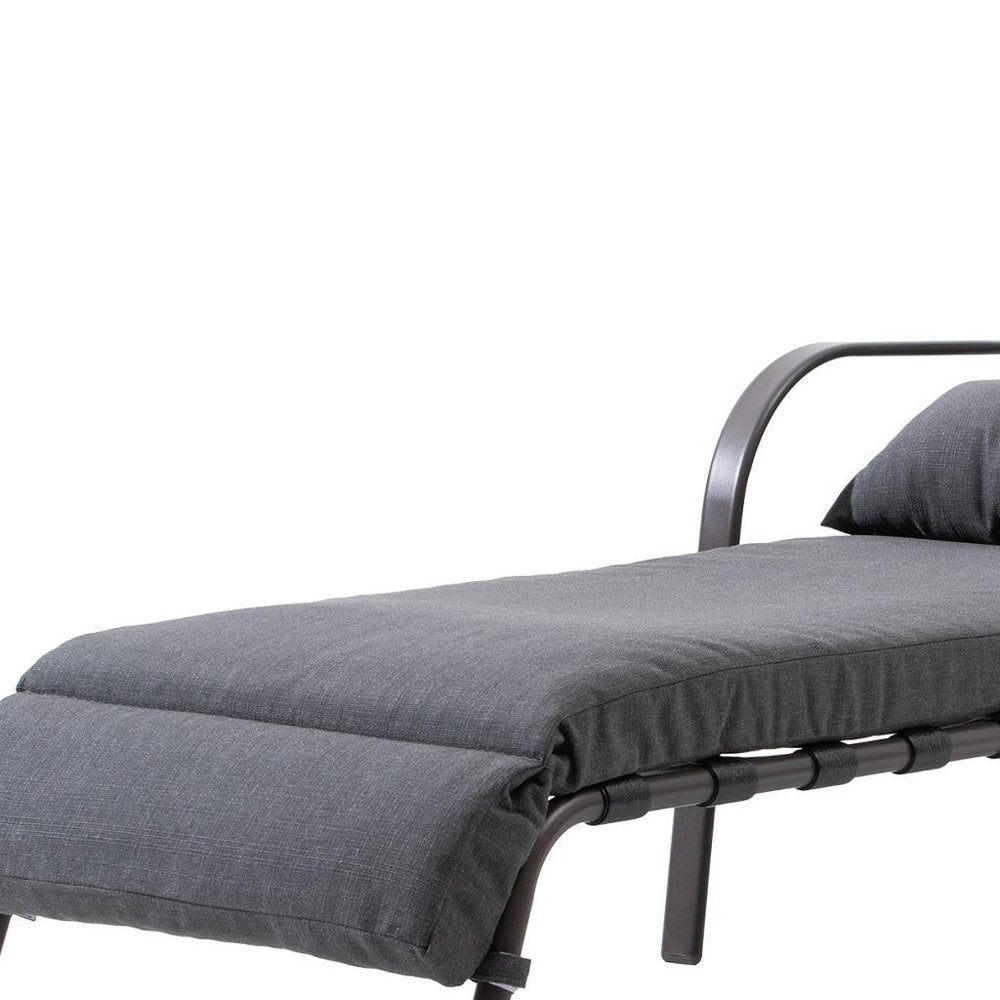Set of Two Dark Gray Aluminum Six Position Adjustable Outdoor Chaise Lounges with Gray Cushion