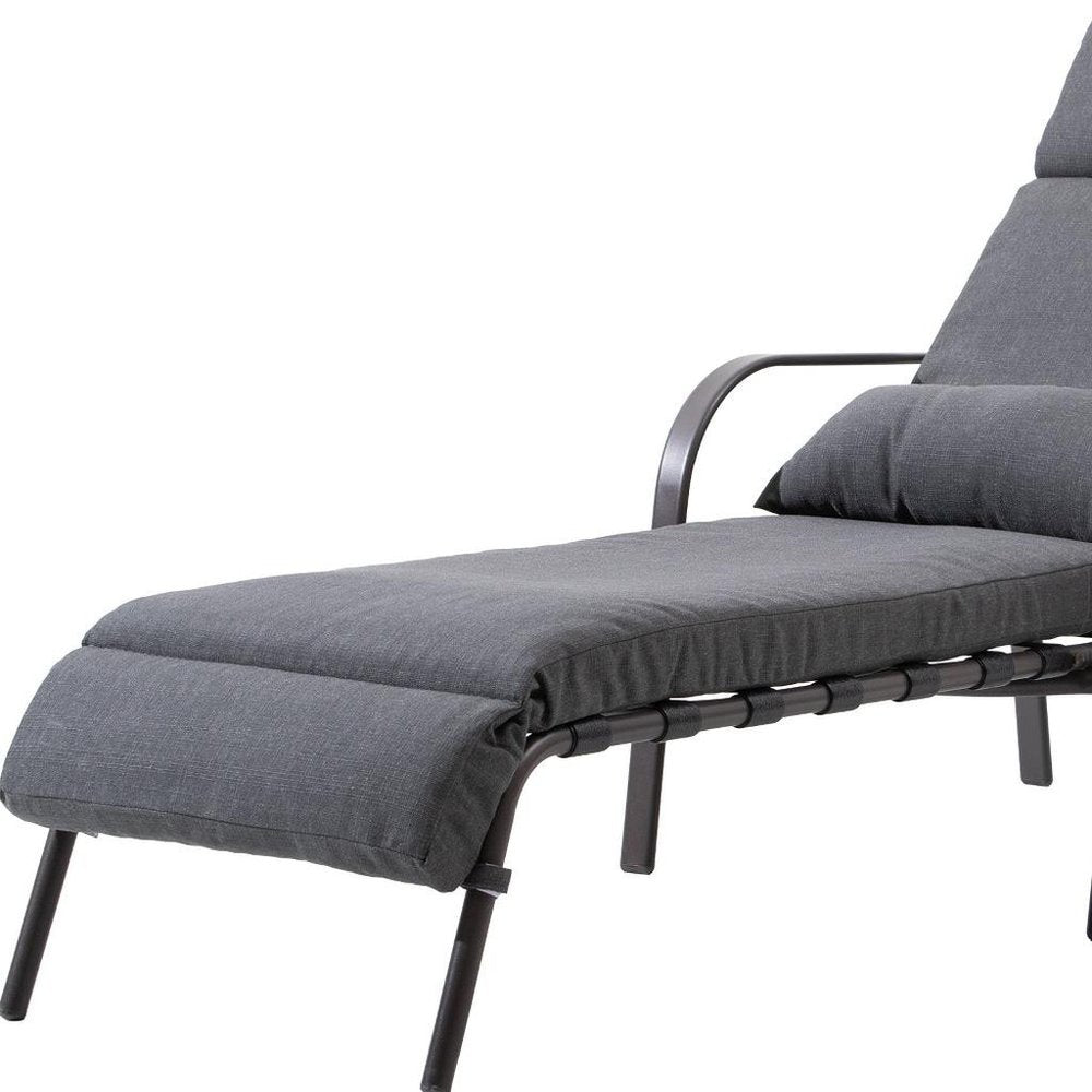 Set of Two Dark Gray Aluminum Six Position Adjustable Outdoor Chaise Lounges with Gray Cushion