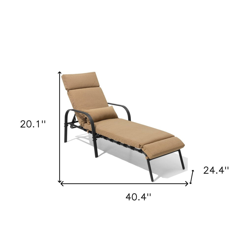 Set of Two Tan Aluminum Six Position Adjustable Outdoor Chaise Lounges with Tan Cushion