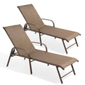 Set of Two Brown Aluminum Six Position Adjustable Outdoor Stacking Chaise Lounges