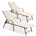 Set of Two Ivory Steel Six Position Adjustable Outdoor Stacking Chaise Lounges