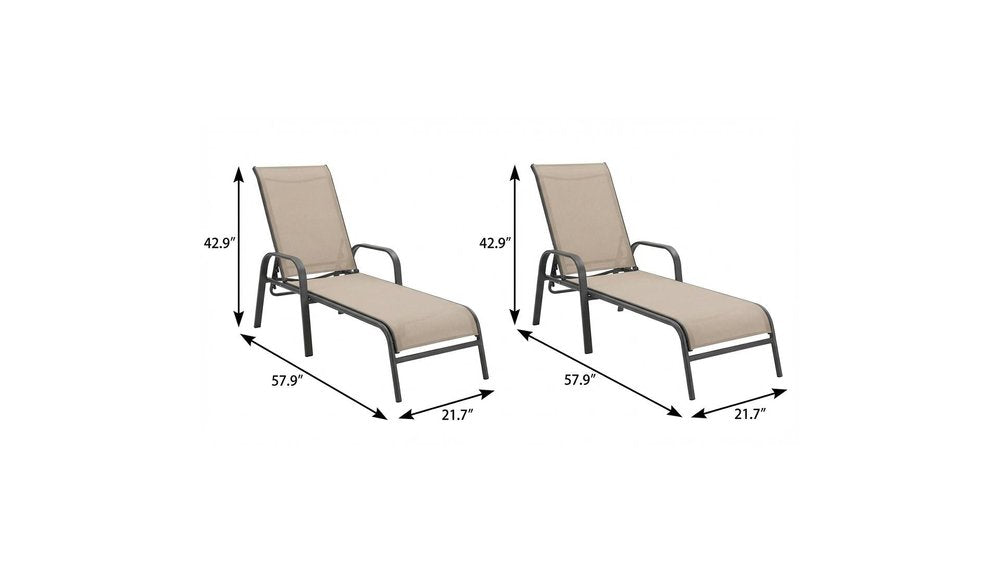 Set of Two Ivory Steel Six Position Adjustable Outdoor Stacking Chaise Lounges
