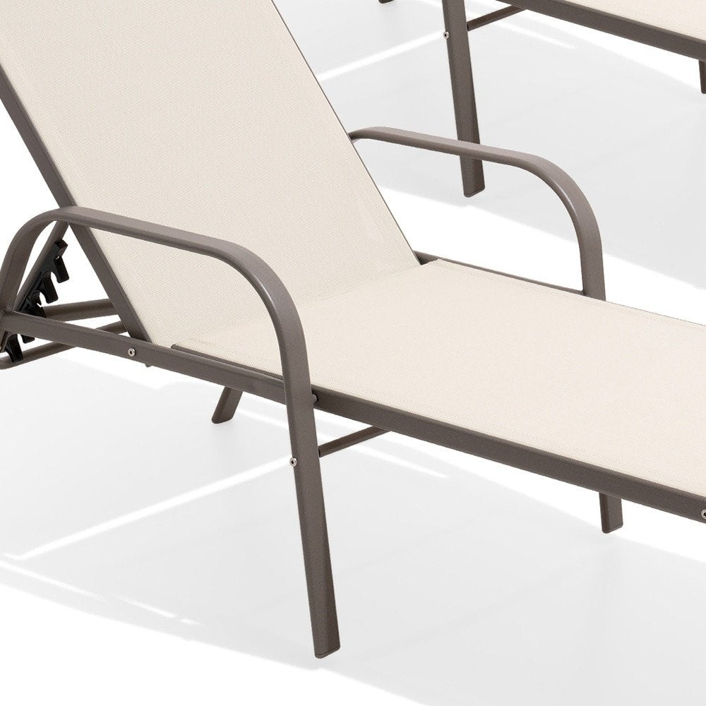 Set of Two Ivory Steel Six Position Adjustable Outdoor Stacking Chaise Lounges