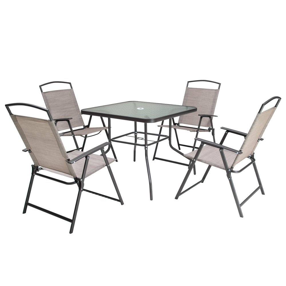 Five Piece Clear and Black Square Glass Dining Set with Four Chairs
