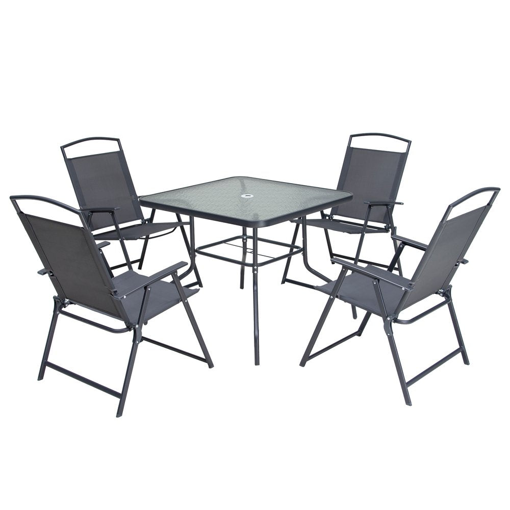 Five Piece Clear and Black Square Glass Dining Set with Four Chairs