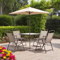 Six Piece Clear and Brown Square Glass Dining Set with Four Chairs