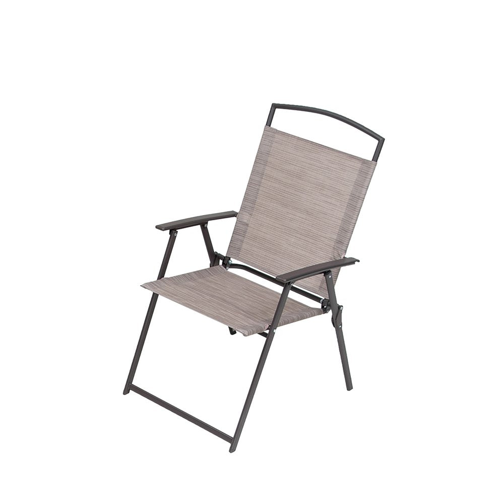 Set of Four 35 Brown Steel Sling Outdoor Folding Arm Chairs