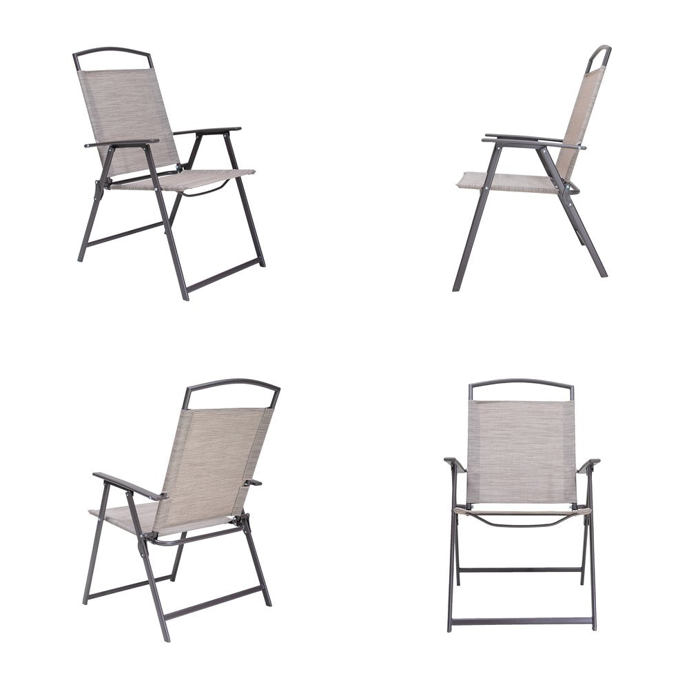 Set of Four 35 Brown Steel Sling Outdoor Folding Arm Chairs