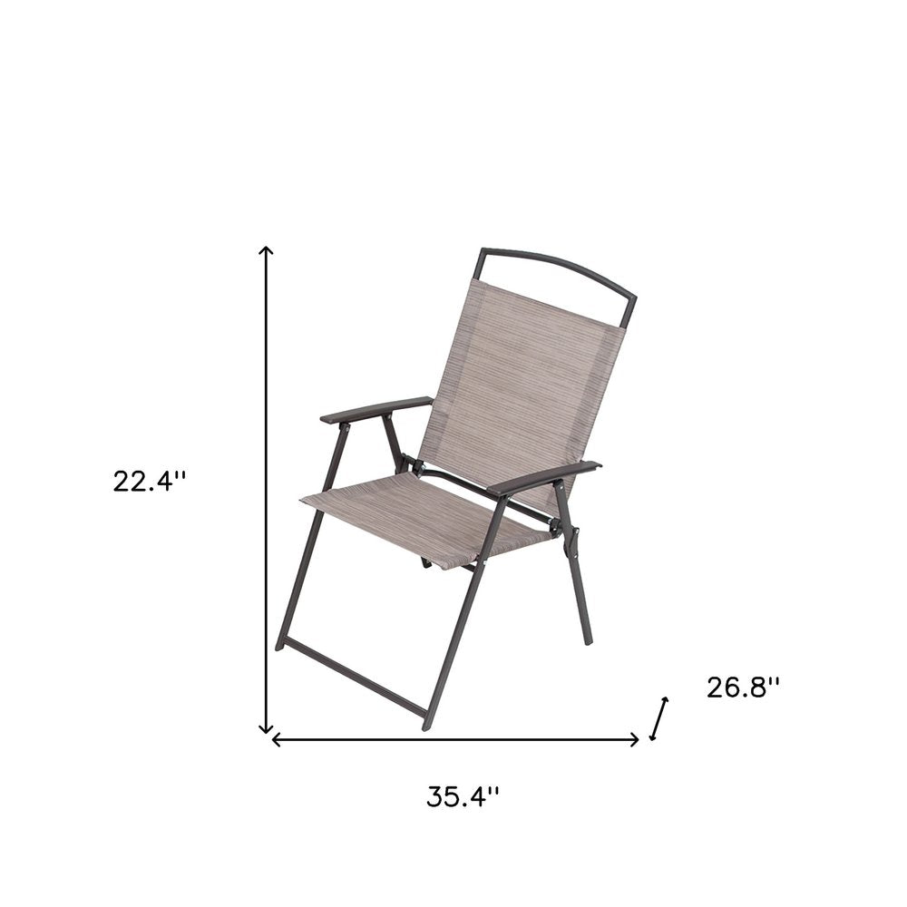 Set of Four 35 Brown Steel Sling Outdoor Folding Arm Chairs