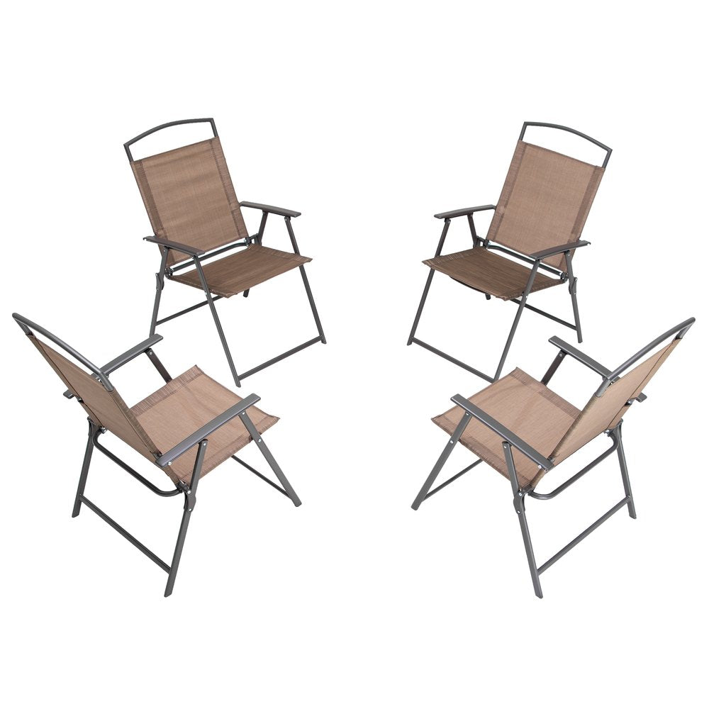 Set of Two Brown Steel Six Position Adjustable Outdoor Stacking Dining Chairs