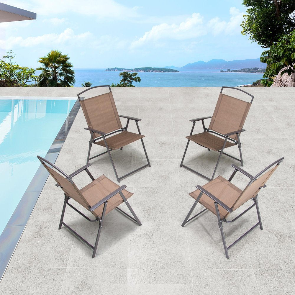Set of Two Brown Steel Six Position Adjustable Outdoor Stacking Dining Chairs