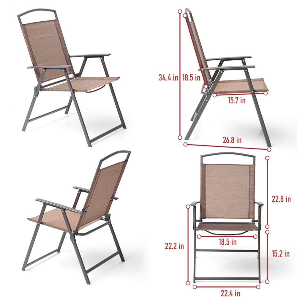Set of Two Brown Steel Six Position Adjustable Outdoor Stacking Dining Chairs