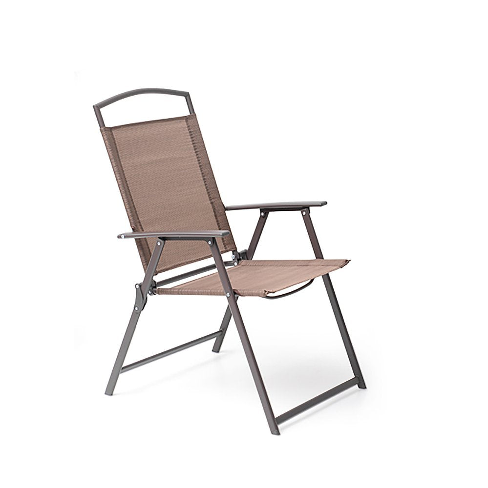 Set of Two Brown Steel Six Position Adjustable Outdoor Stacking Dining Chairs