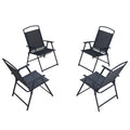 Set of Four Gray Woven Metal Sling Outdoor Folding Dining Chairs