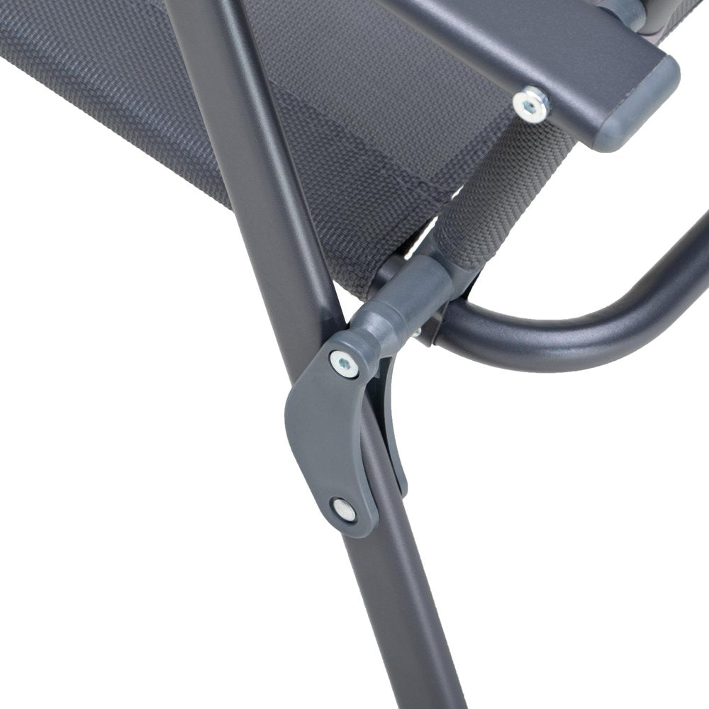 Set of Four Gray Woven Metal Sling Outdoor Folding Dining Chairs
