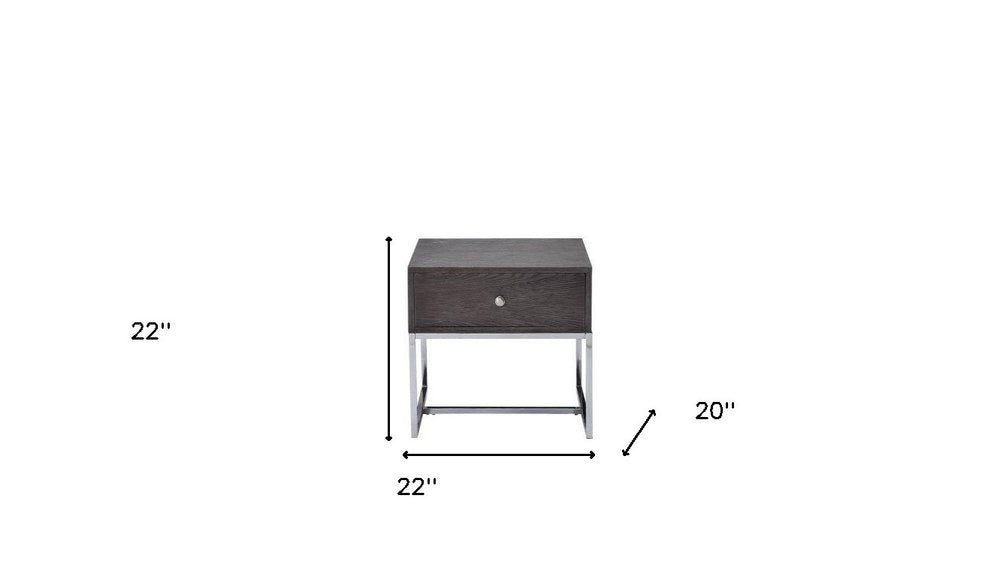 Chrome and Gray Oak Manufactured Wood Rectangular End Table with Drawer
