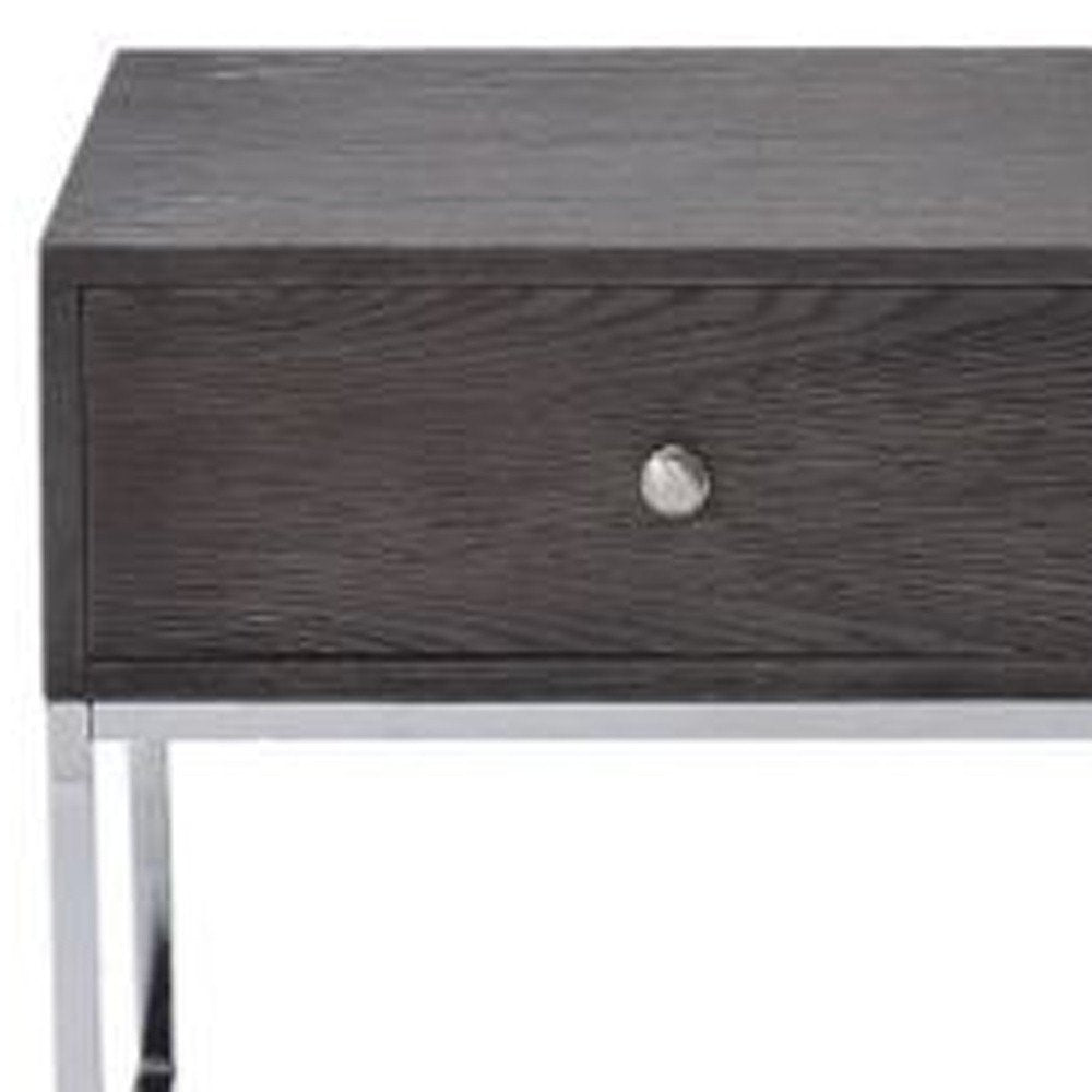 Chrome and Gray Oak Manufactured Wood Rectangular End Table with Drawer