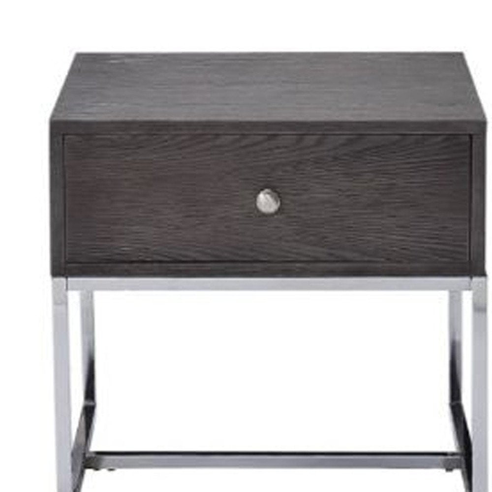 Chrome and Gray Oak Manufactured Wood Rectangular End Table with Drawer