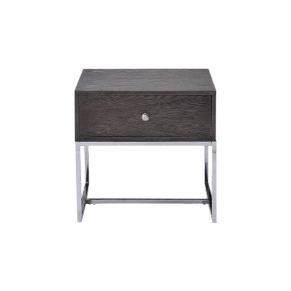 Chrome and Gray Oak Manufactured Wood Rectangular End Table with Drawer