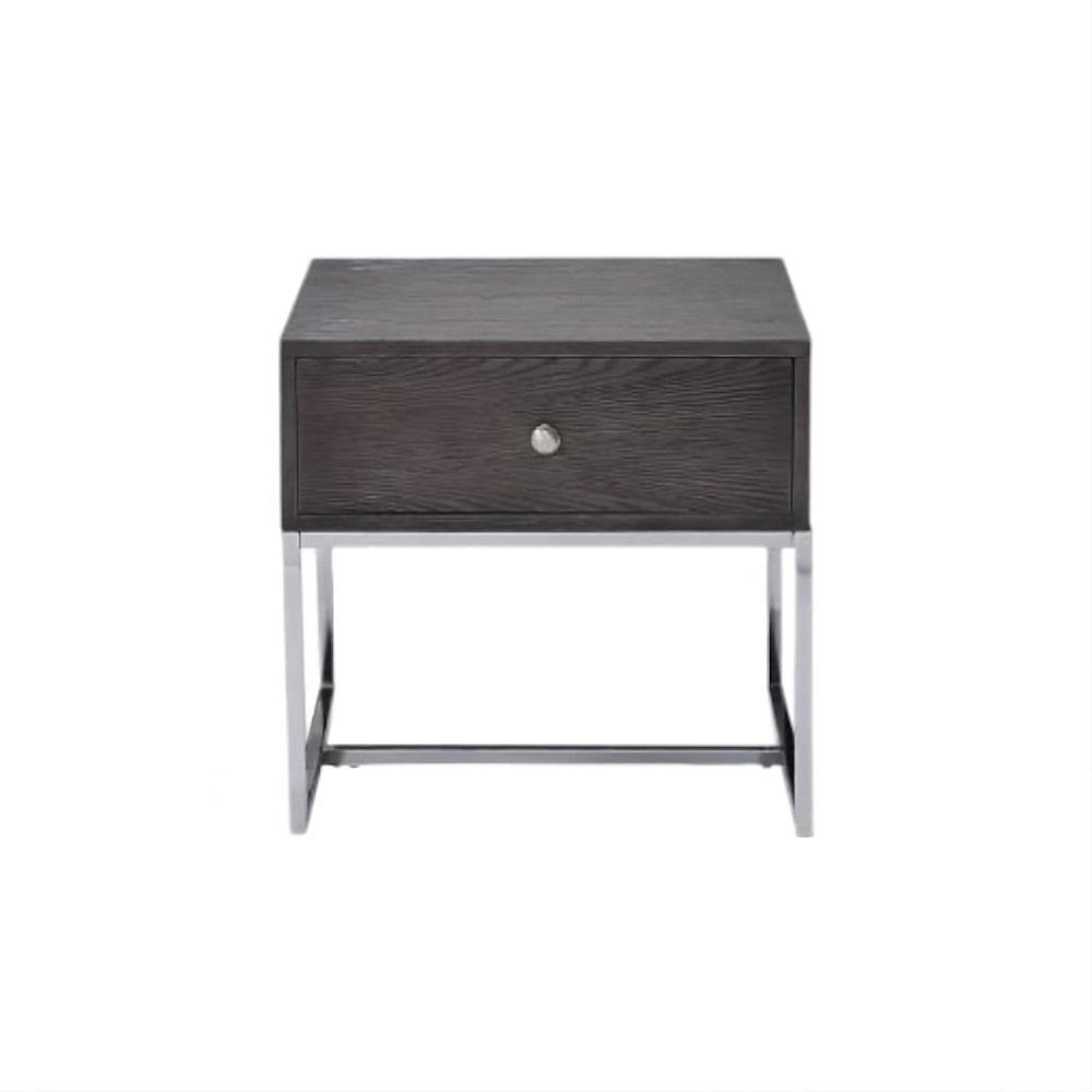 Chrome and Gray Oak Manufactured Wood Rectangular End Table with Drawer