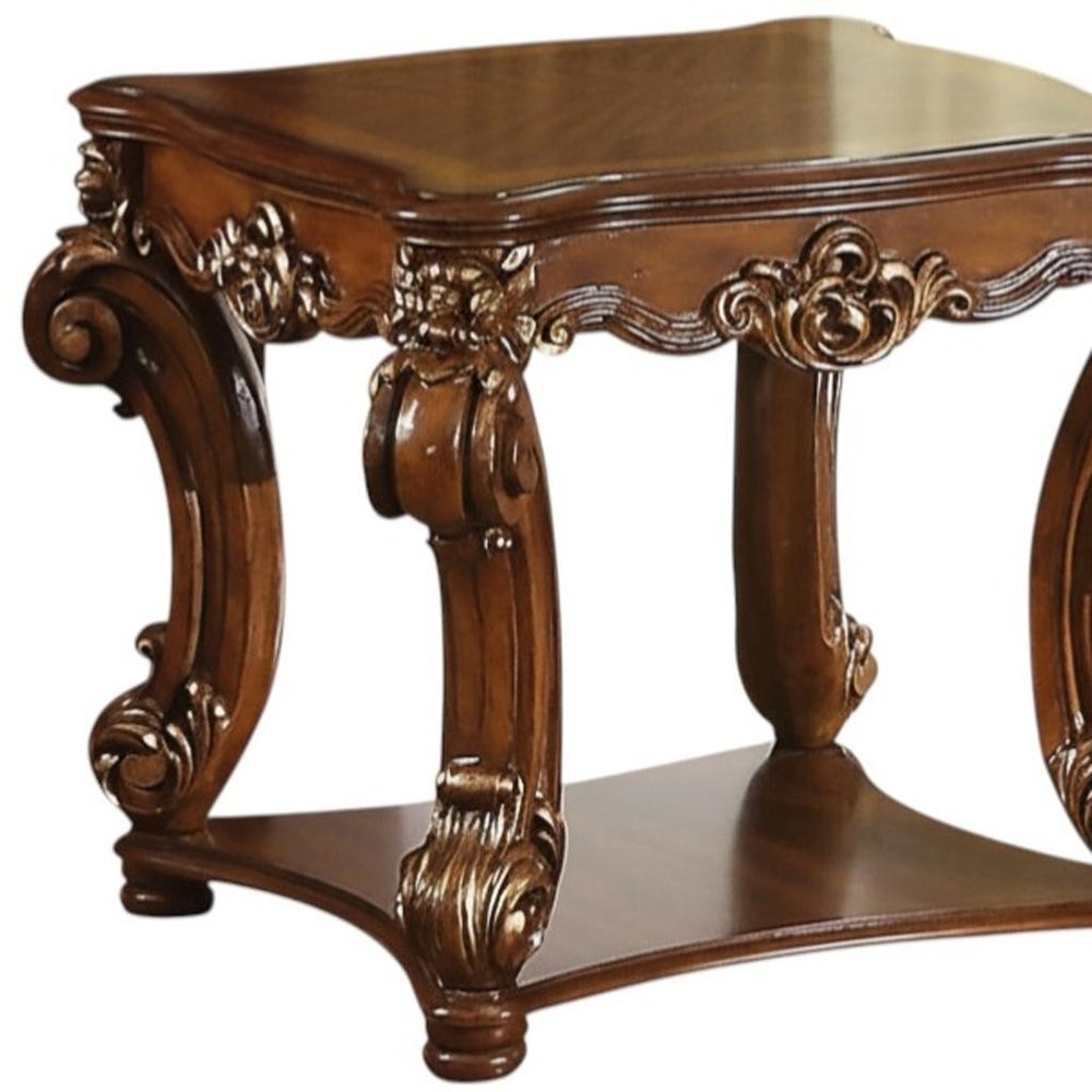 Cherry Manufactured Wood and Solid Wood Square End Table with Shelf