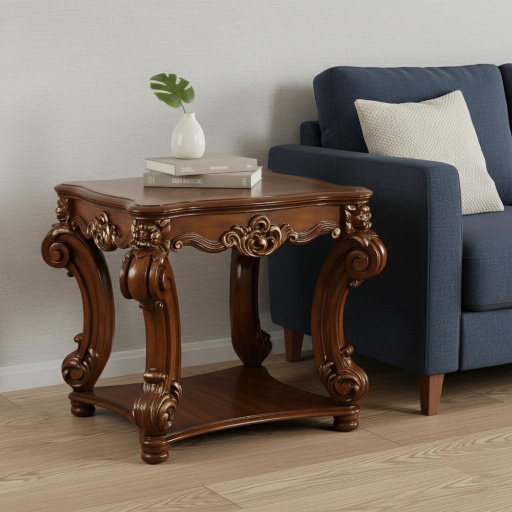 Cherry Manufactured Wood and Solid Wood Square End Table with Shelf