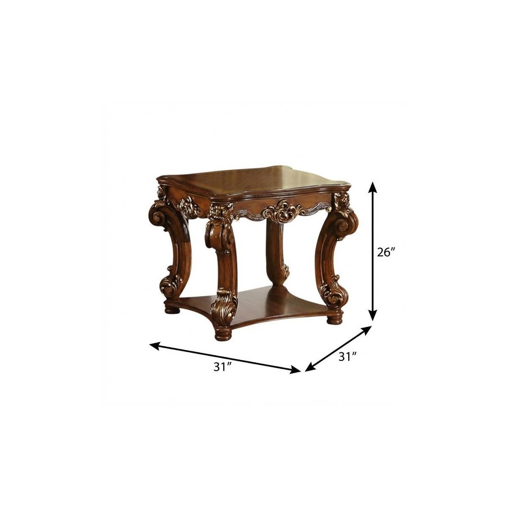 Cherry Manufactured Wood and Solid Wood Square End Table with Shelf