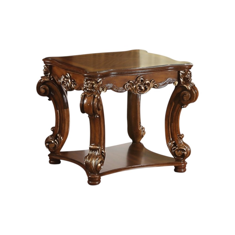 Cherry Manufactured Wood and Solid Wood Square End Table with Shelf
