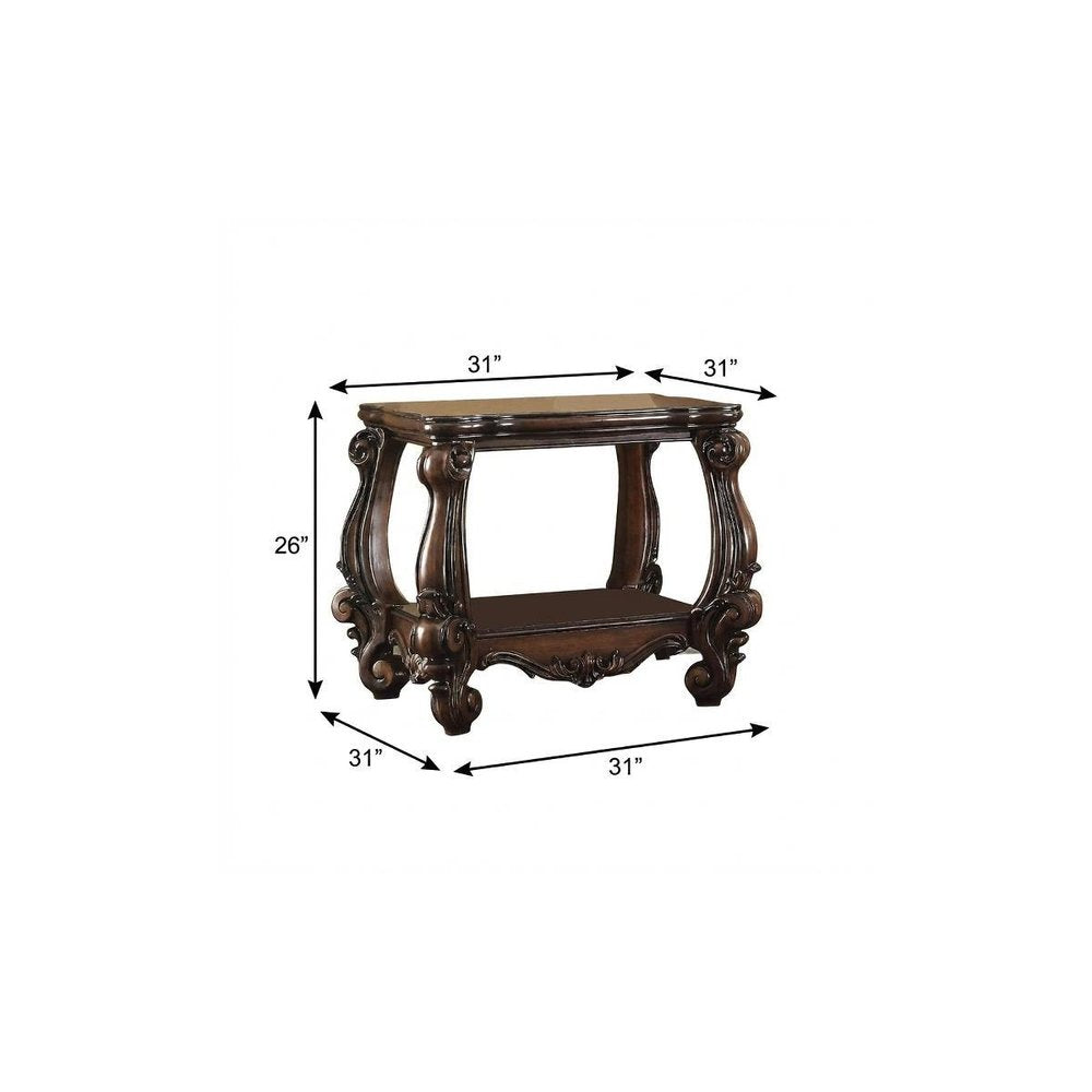 Cherry Oak Manufactured Wood Square End Table with Shelf - 26-inch