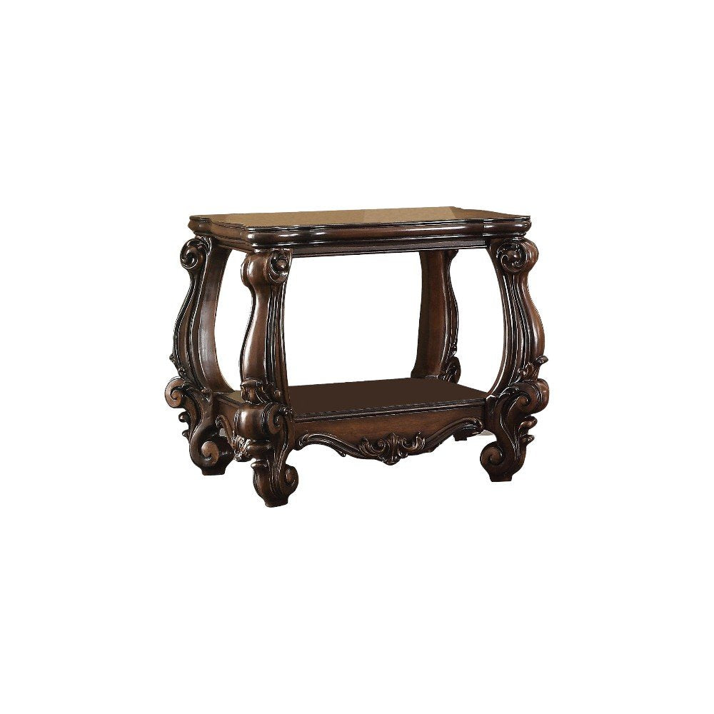 Cherry Oak Manufactured Wood Square End Table with Shelf - 26-inch