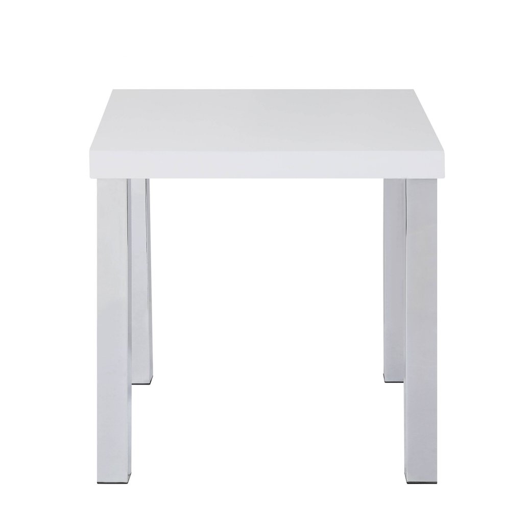 Chrome and White High Gloss Square End Table - 22-inch