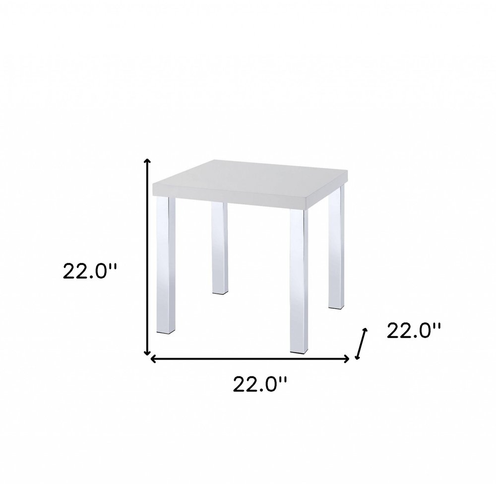 Chrome and White High Gloss Square End Table - 22-inch
