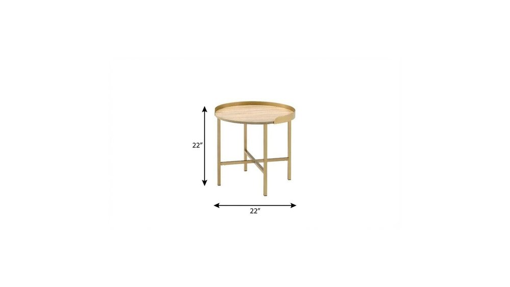 Gold and Oak Manufactured Wood and Metal Round End Table - 22-inch
