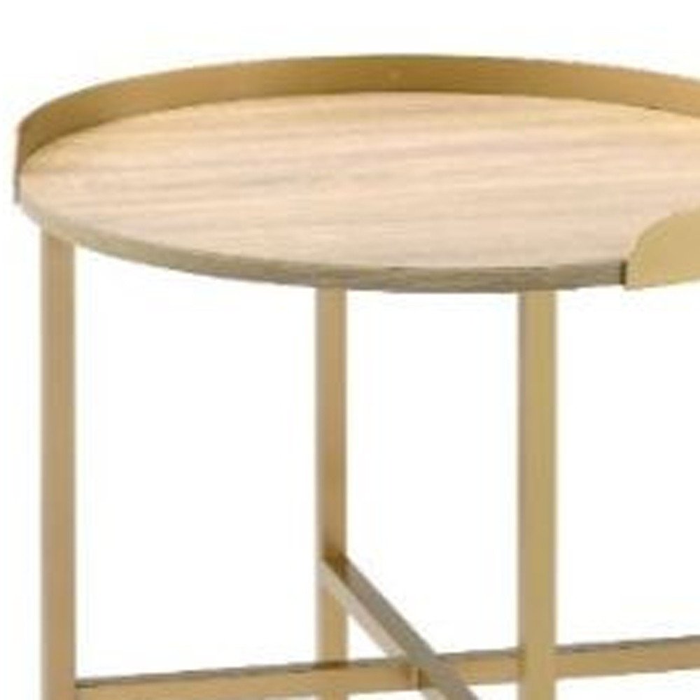 Gold and Oak Manufactured Wood and Metal Round End Table - 22-inch