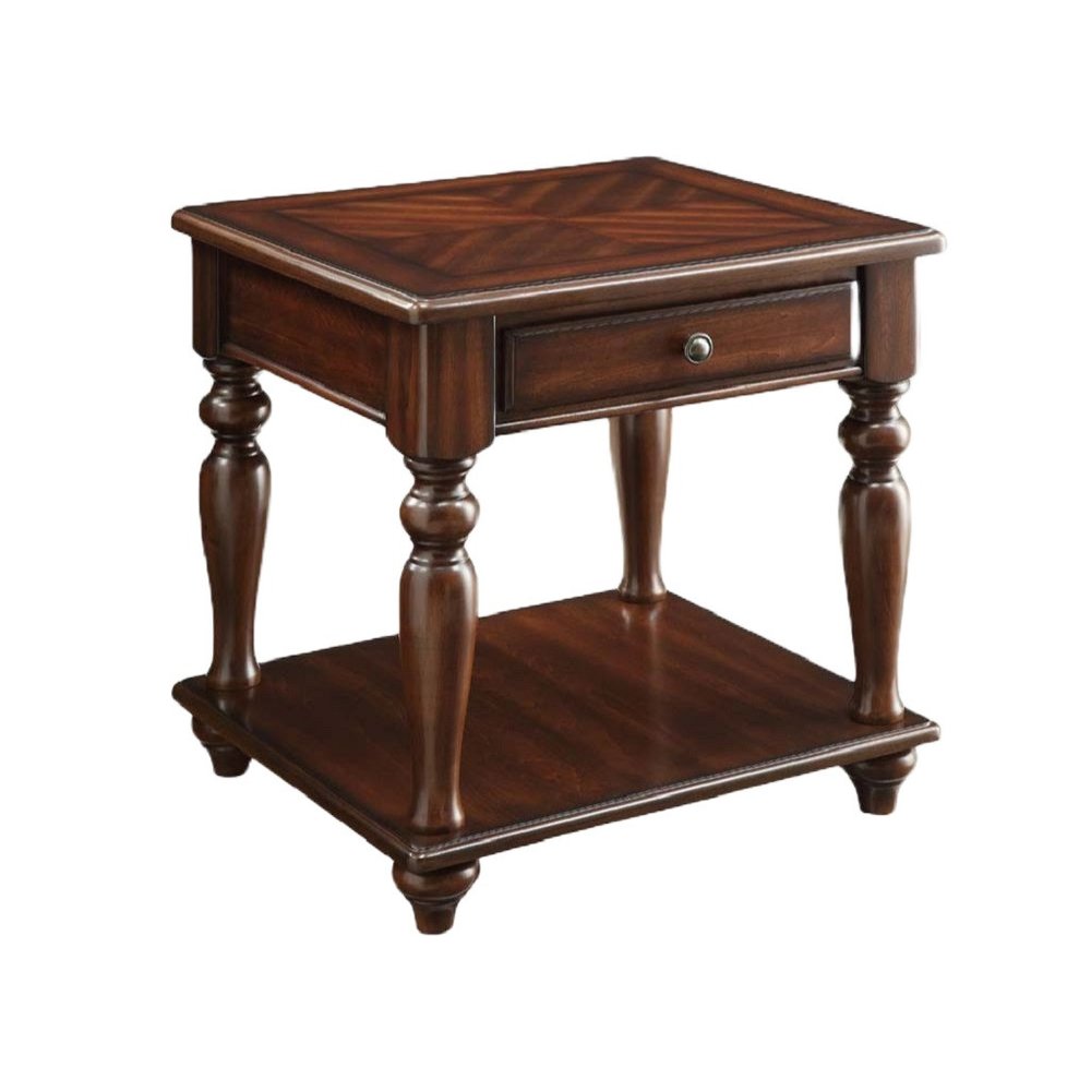 Walnut Manufactured Wood Rectangular End Table with Drawer and Shelf
