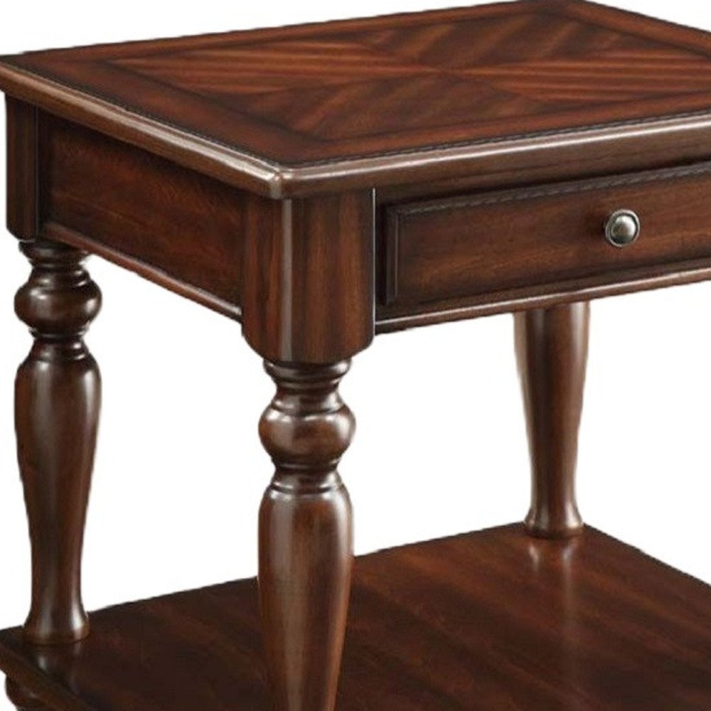 Walnut Manufactured Wood Rectangular End Table with Drawer and Shelf
