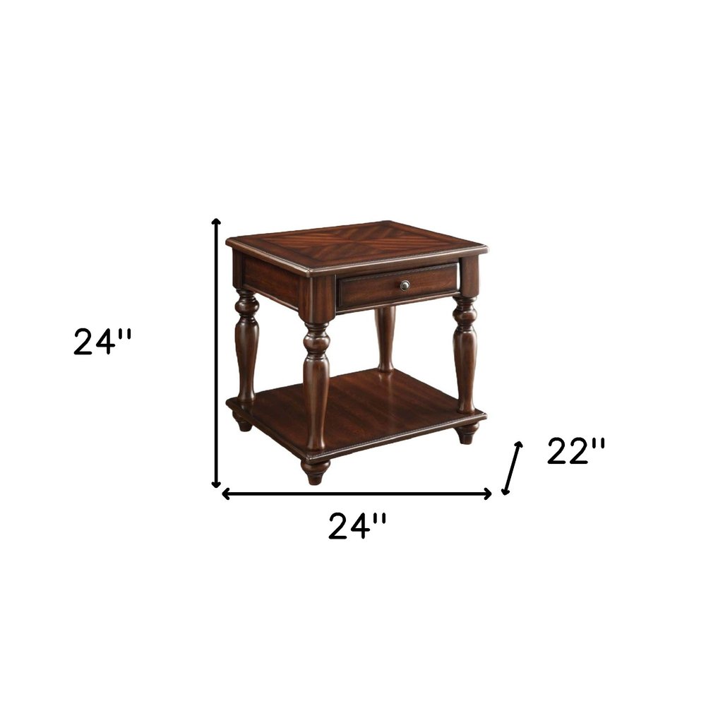 Walnut Manufactured Wood Rectangular End Table with Drawer and Shelf