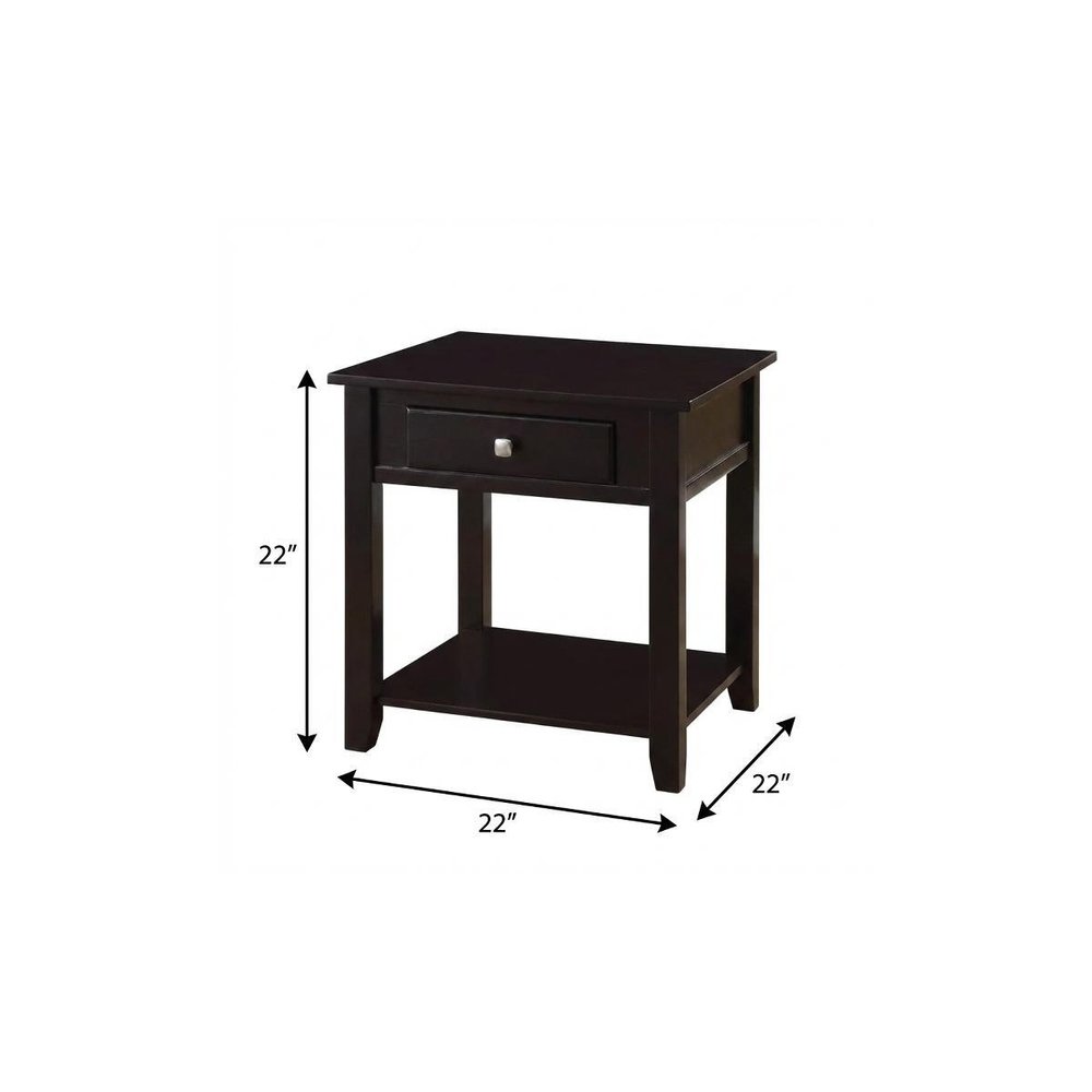 Black Manufactured Wood Square End Table with Drawer with Shelf