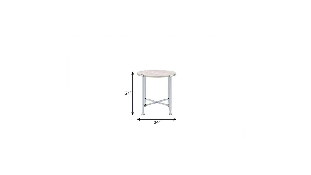 Chrome and White Oak Manufactured Wood and Metal Round End Table