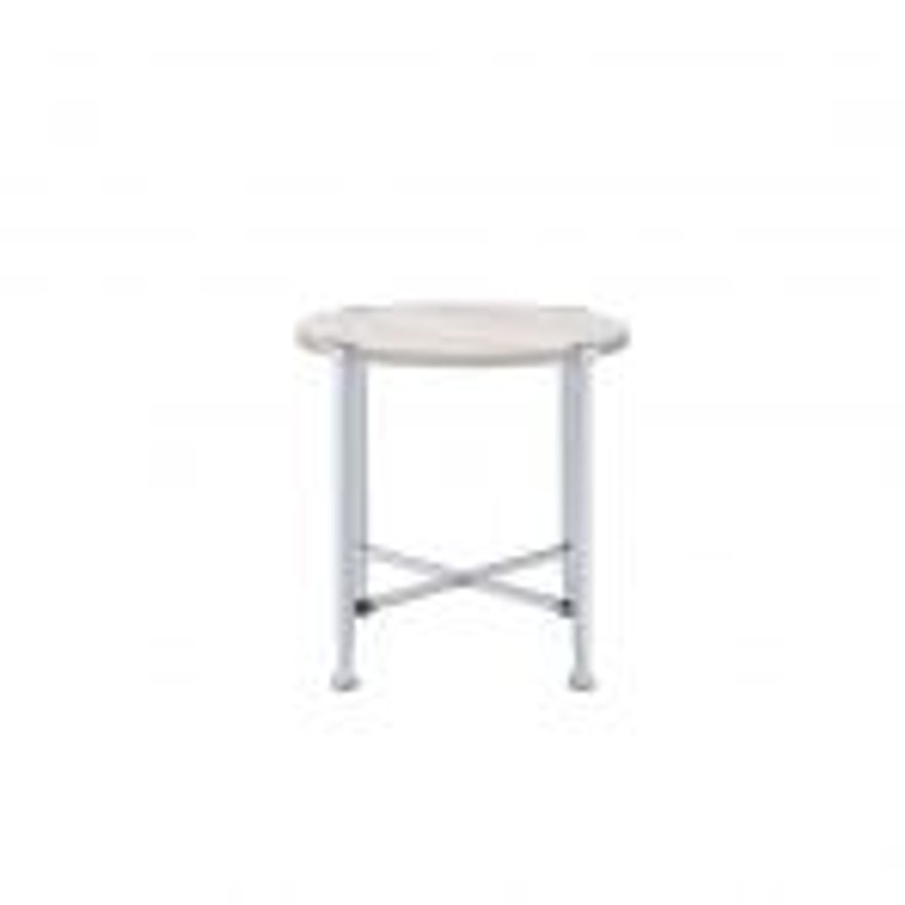 Chrome and White Oak Manufactured Wood and Metal Round End Table