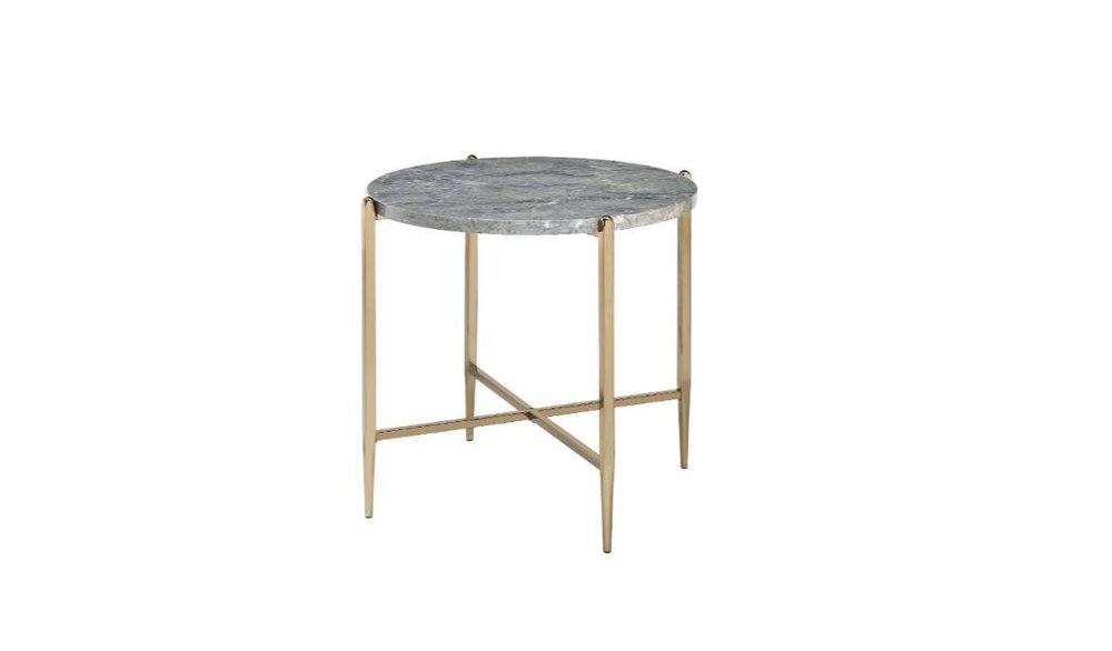 Champagne and Light Gray Manufactured Wood and Metal Round End Table