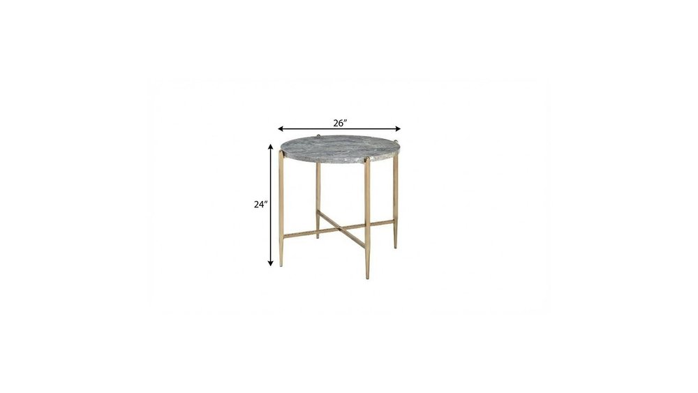 Champagne and Light Gray Manufactured Wood and Metal Round End Table