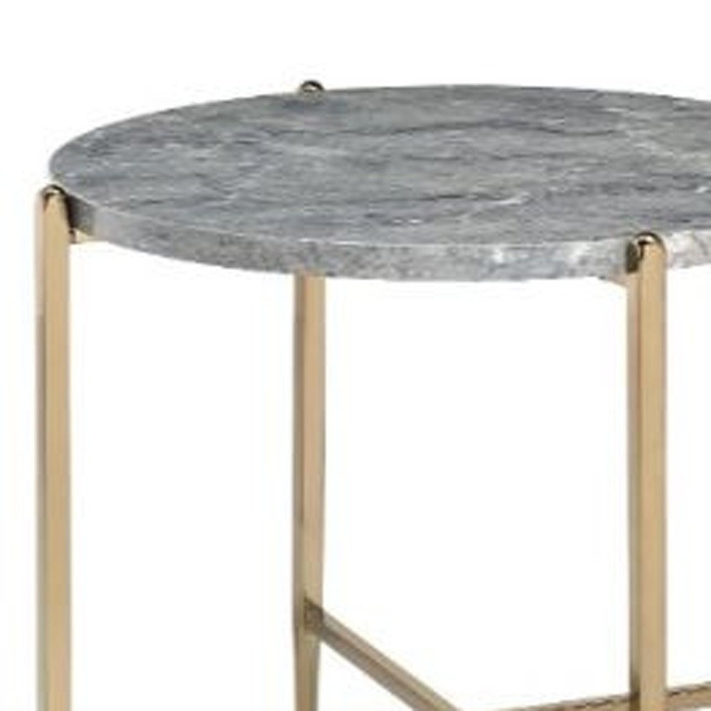 Champagne and Light Gray Manufactured Wood and Metal Round End Table
