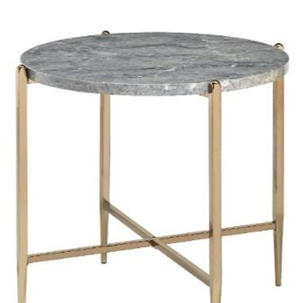 Champagne and Light Gray Manufactured Wood and Metal Round End Table